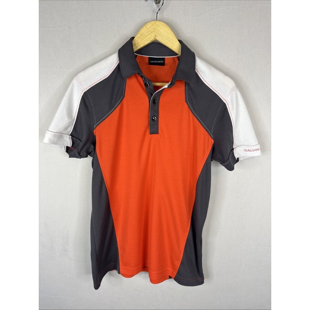Galvin Green Golf Polo Shirt Men’s‎ Small Orange Gray Performance Short Sleeve